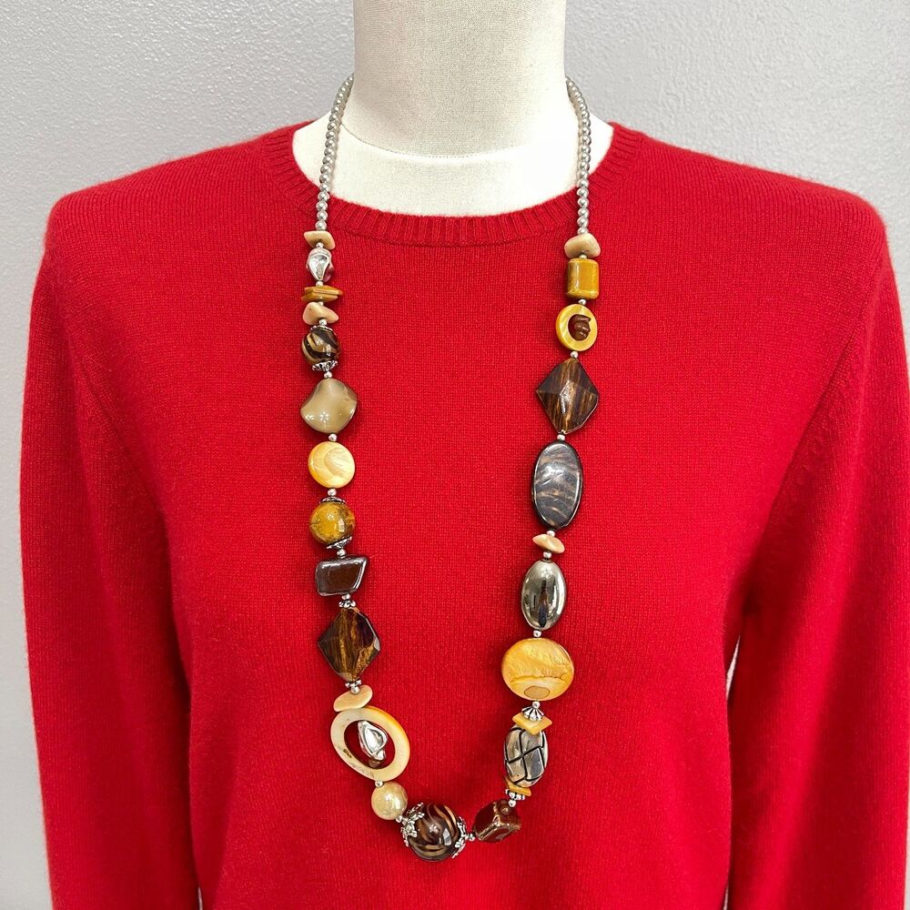 Chico's Brown Silver-tone Beaded Beads Fashion Necklace